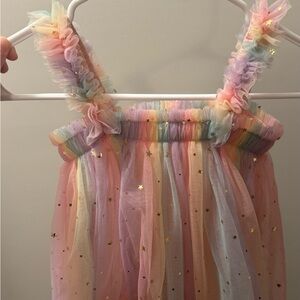 Stardust and Glitter Rainbow Tulle Dress with Star Accents